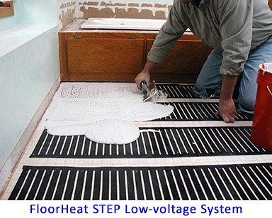 Low-voltage heated bathroom floor.